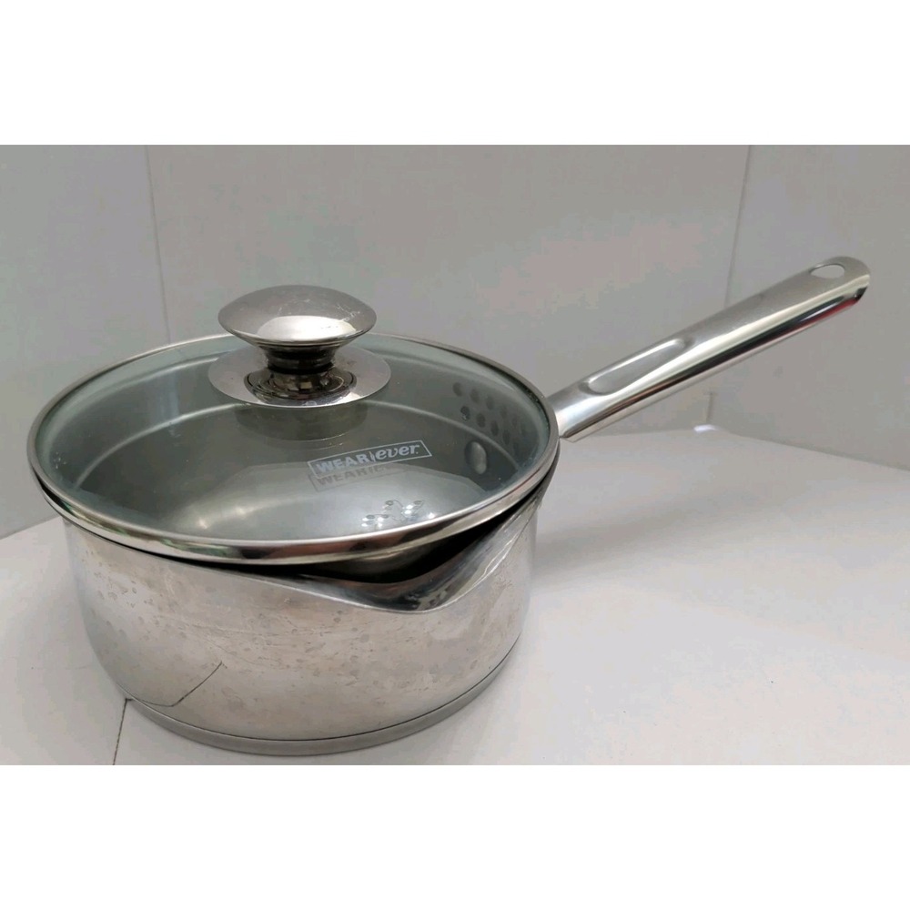 WEAREVER Stainless 1.5 Qt Double Spout/Strainer With Lid Sauce Pan Quality Pot